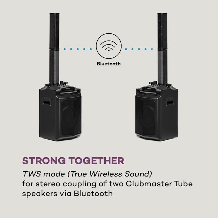 Clubmaster Tube Party Sound System 150 Wmax. 10" Woofer USB BT AUX black 
