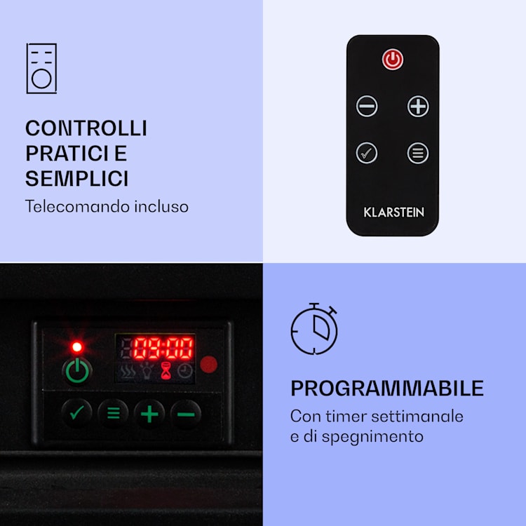 Etna - Camino Elettrico, 1800 W, timer settimanale, telecomando, LED Grigio beige