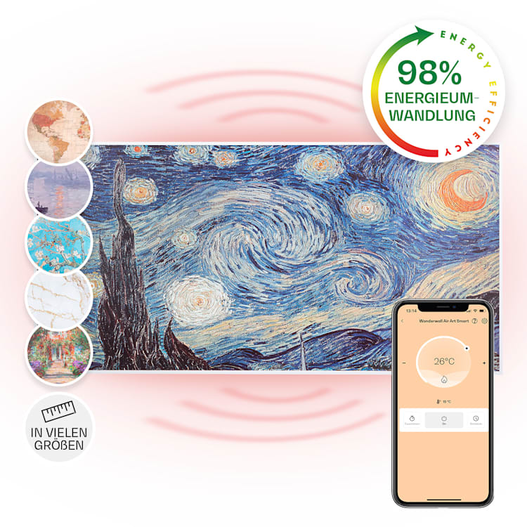 Wonderwall Air Art Smart Infrarotheizung 120x60cm 700W Wandinstallation App-Steuerung Sternennacht 
