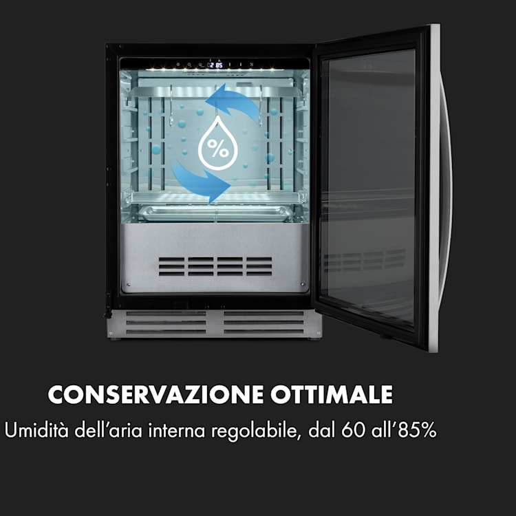 Steakhouse Pro - Armadio di stagionatura per carne, 1 zona, 98 l, 1-25 °C, touch, sportello in acciaio inox Acciaio inox