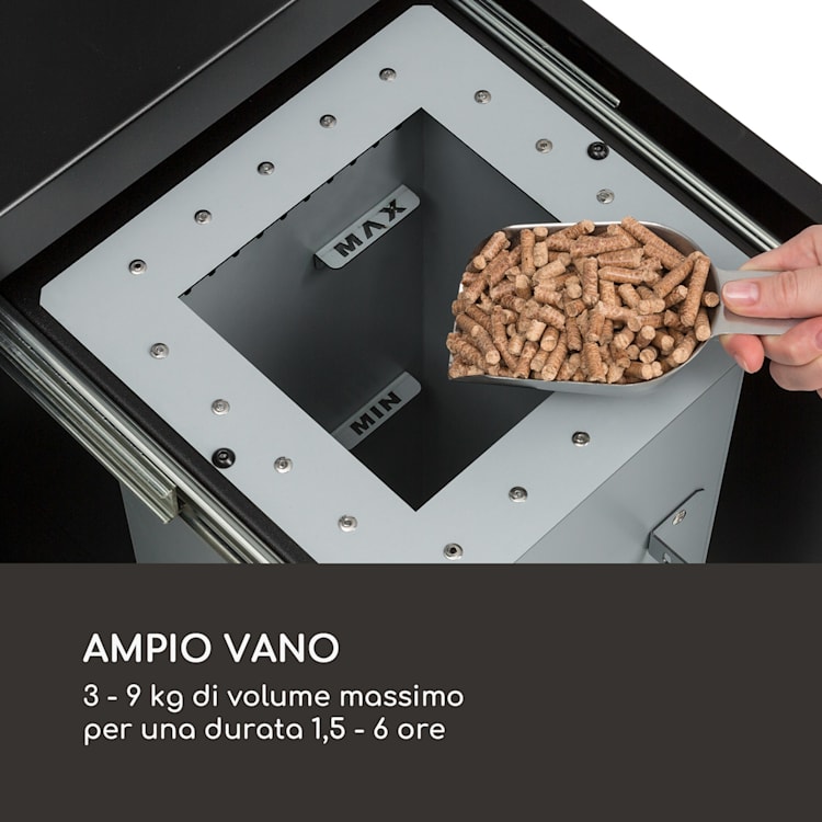 Heat Hunter, stufa a pellet per terrazzo, 12,2 kW, portatile, acciaio inox, nero Nero