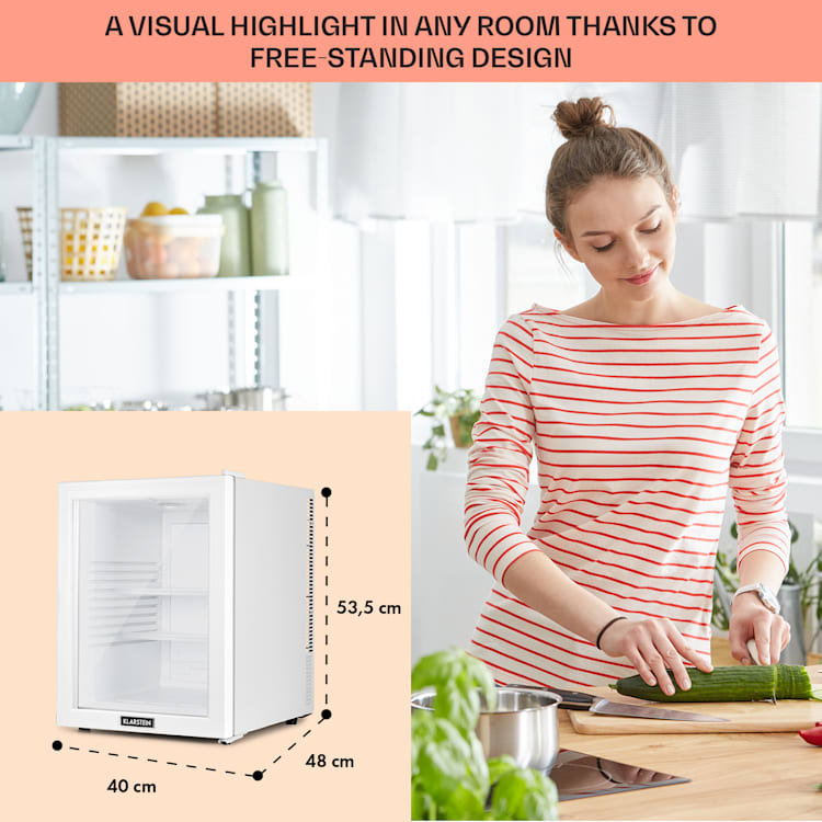 Brooklyn 42 Mini-Kühlschrank Glastür LED Ablage 42 Ltr | Silber-Metallic