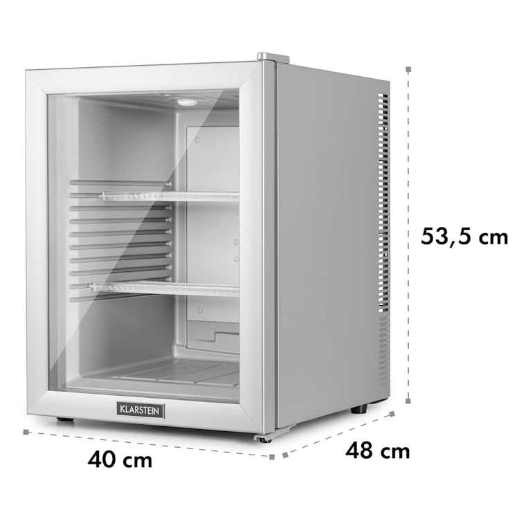 Brooklyn 42 Mini-Kühlschrank Glastür LED Ablage 42 Ltr | Silber-Metallic