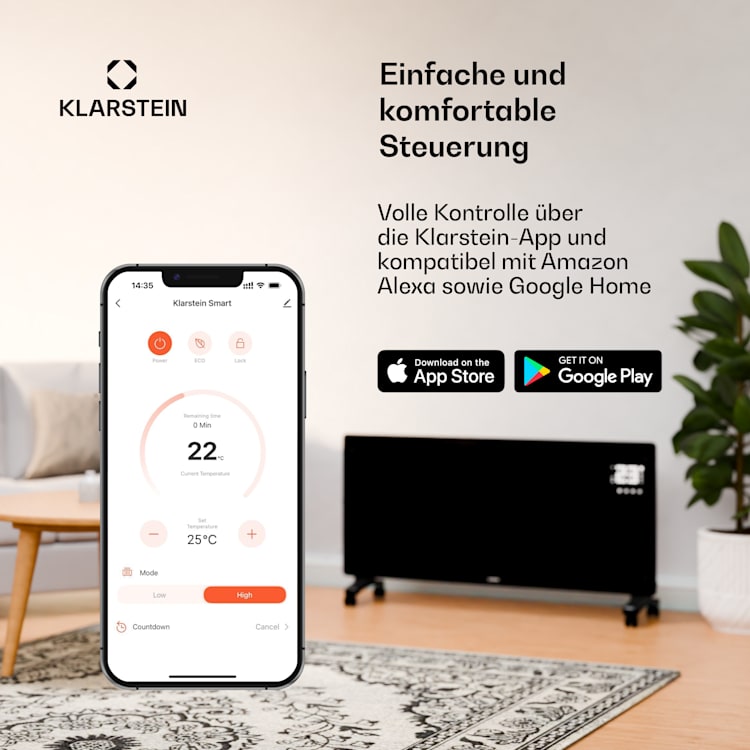 Bornholm Curved Smart - Stufa a convezione, 2000 W, controllo tramite app, timer 