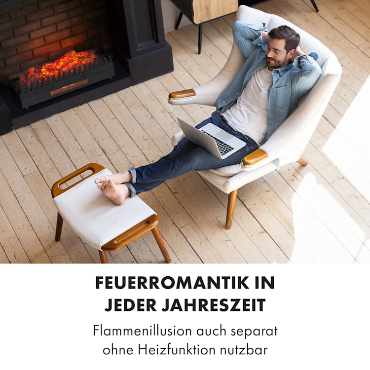 Kamini FXL Elektrischer Kamin Kamineinsatz 1000/2000W 2W LED schwarz 65 cm