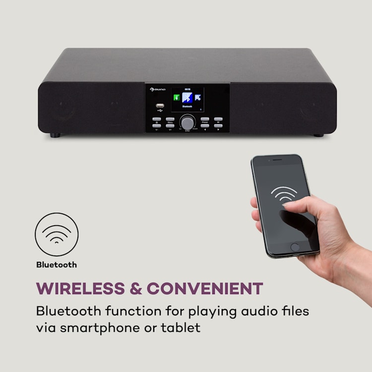 Stealth Base Connect Soundbase, Bluetooth, internet/DAB+FM, USB, AUX Čierna