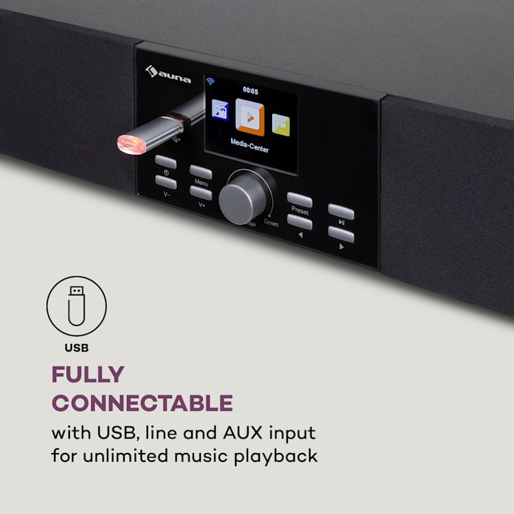 Stealth Base Connect Soundbase, Bluetooth, internet/DAB+FM, USB, AUX Čierna