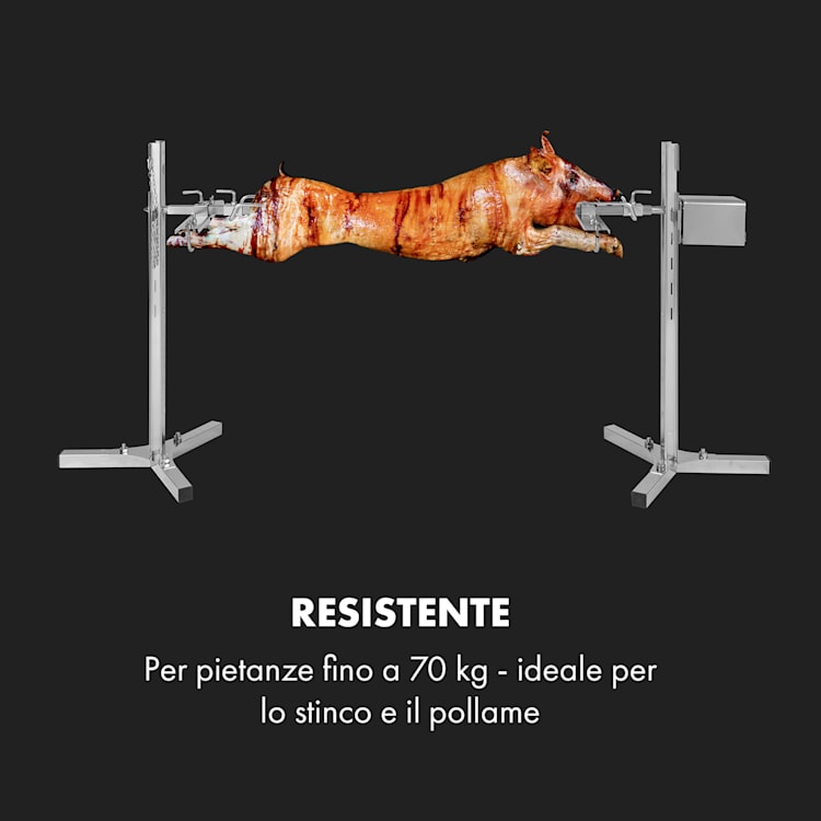 Sauenland Survivor, griglia da porchetta con spiedo, 12W, 70kg max., acciaio inox 