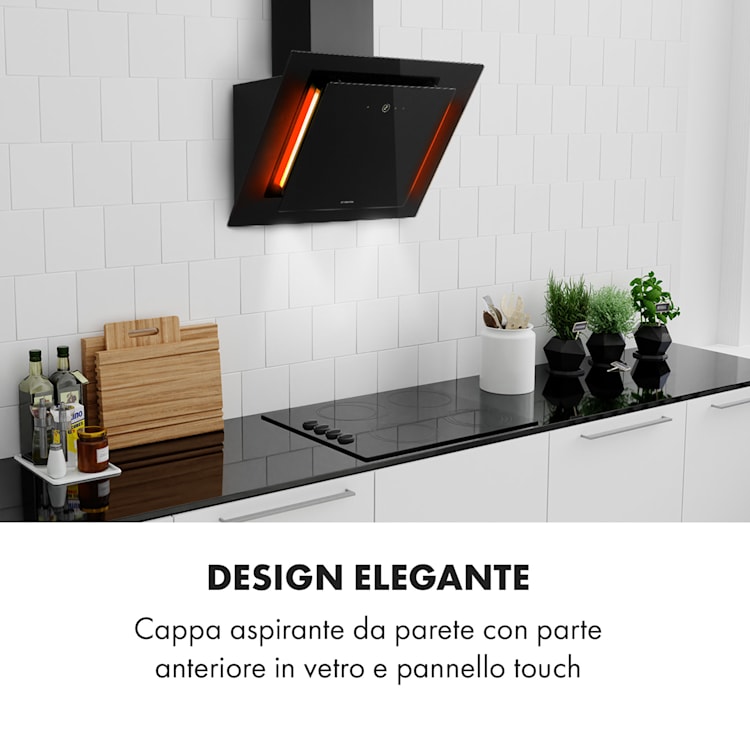 Eleonora 60, Cappa Aspirante, Pannello Touch, Luce Ambiente, A++, 426 m³/h 60 cm | Nero