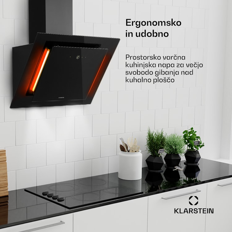 Eleonora 60, kuhinjska napa, 426 m³ / h, zaslon na dotik, osvetlitev, EEK A ++ 60 cm | Črna