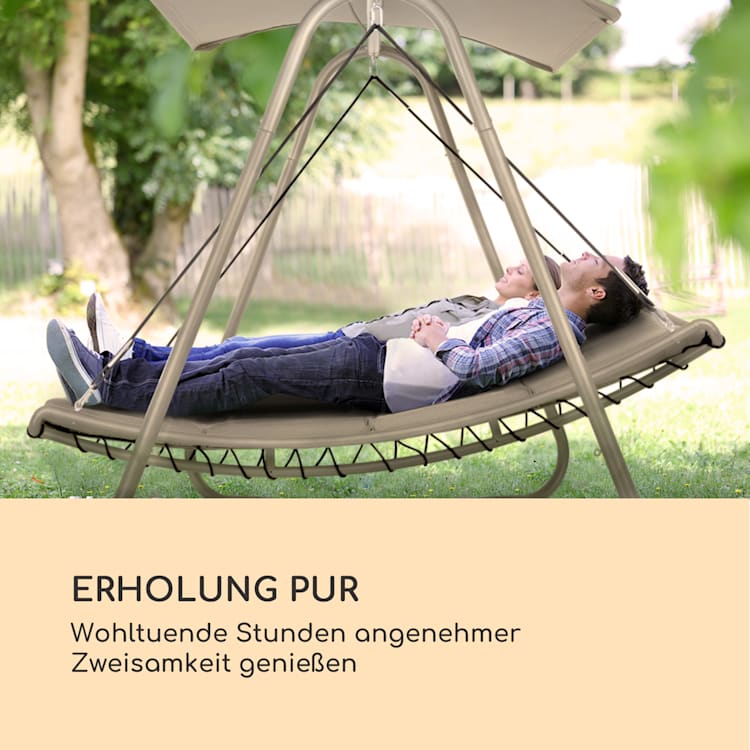 Garden Grove Gartenliege Swing Bed Stahlrahmen Sonnendach Polyester Sand