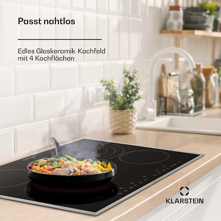 Virtuosa 4 Prime Einbaukochfeld 4 Zonen 6500W Glaskeramik Edelstahlrahmen 60 cm | Dreifach | Edelstahlrahmen