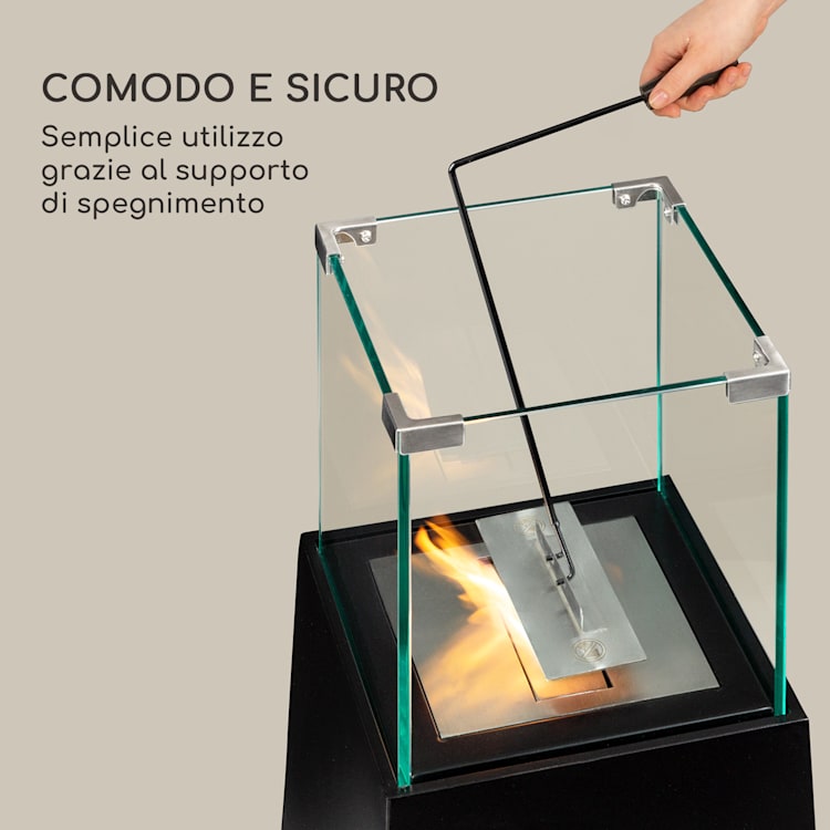 Firetower Camino a etanolo, bruciatore di sicurezza, 250 ml / 1,5 ore, dispositivo di spegnimento, parafiamma Nero