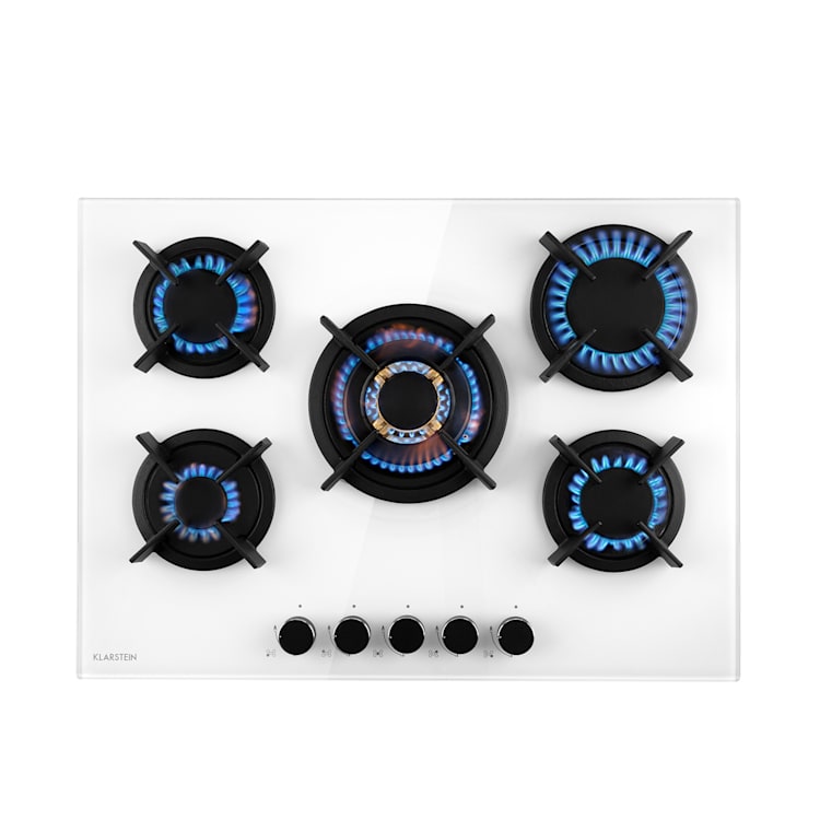 Goldflame 5, Gas Hob, 5-Burner, Brass Burner, Glass Ceramic 70 cm | 5 burners | White