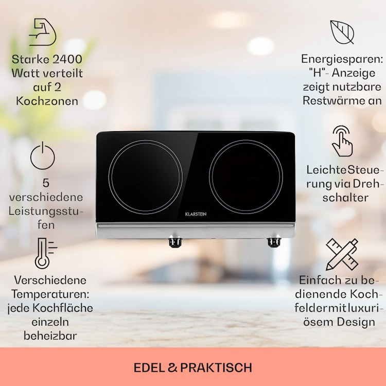 Cookbuddy table de cuisson double 2400 W 5 vitesses vitrocéramique 