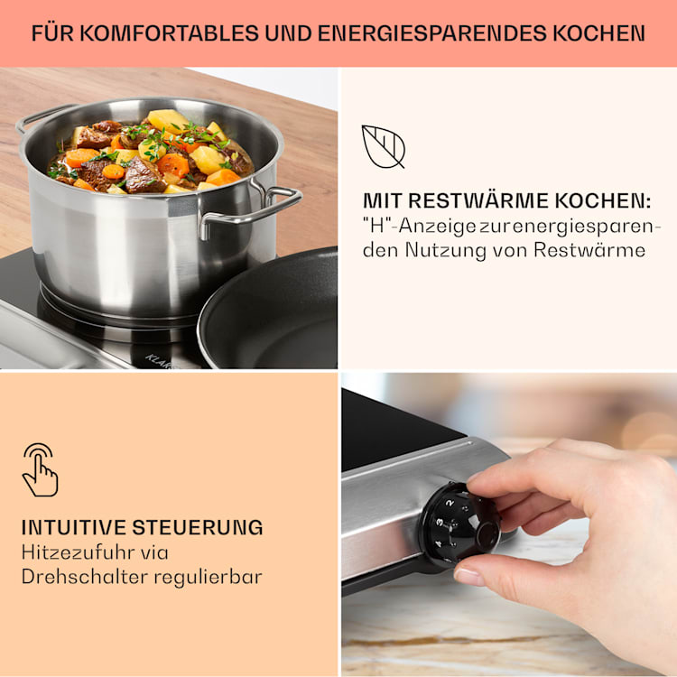 Cookbuddy table de cuisson double 2400 W 5 vitesses vitrocéramique 
