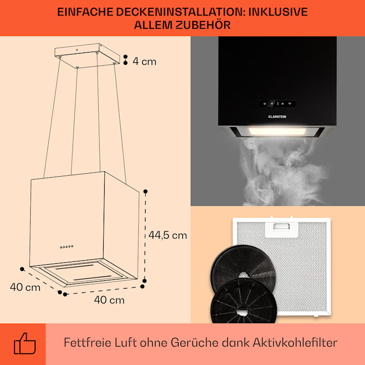 Kronleuchter Smart Inselabzugshaube 595m³/h App-Steuerung LED-Panel Schwarz