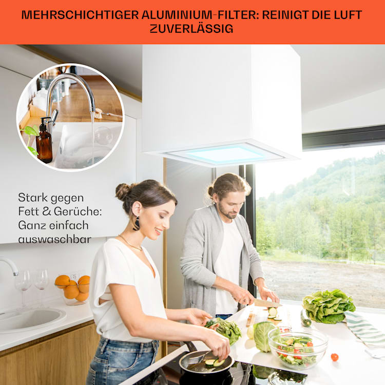 Kronleuchter Smart Inselabzugshaube 595m³/h App-Steuerung LED-Panel 