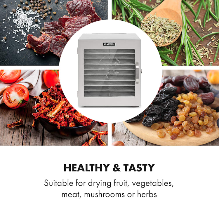 Captain Jerky 110 Desidratador 1000W 30-90 °C Temporizador 24h Aço Inoxidável 10 rate Leiras