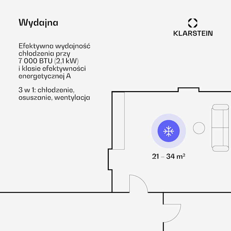 Pure Blizzard Smart 7k, klimatyzator przenośny, 7000 BTU/2,1 kW, klasa efektywności energetycznej A, pilot 
