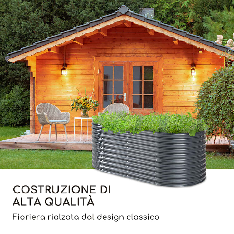 High Grow fioriera rialzata, 200 x 80 x 100 cm, in lamiera d'acciaio ondulata, facile da montare  2 m | Antracite