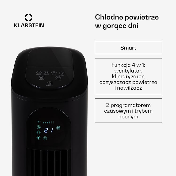 Polar Tower Smart, klimator, wentylator, 7 l, 85 W, pilot zdalnego sterowania, 5 x wkład chłodzący 330 m³/h | Tak | Czarny