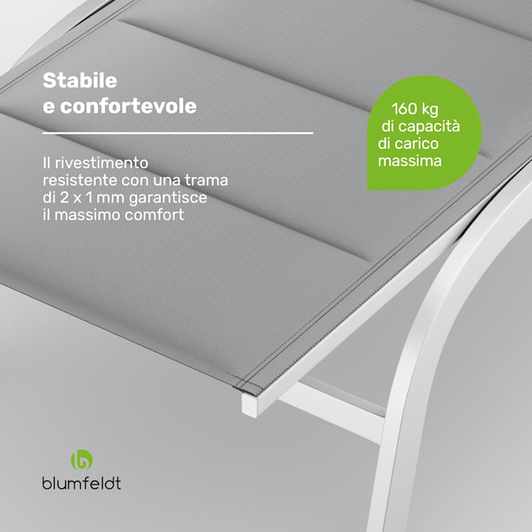 Limala - Lettino, acciaio/alluminio, textilene, 150 kg, mobile Bianco