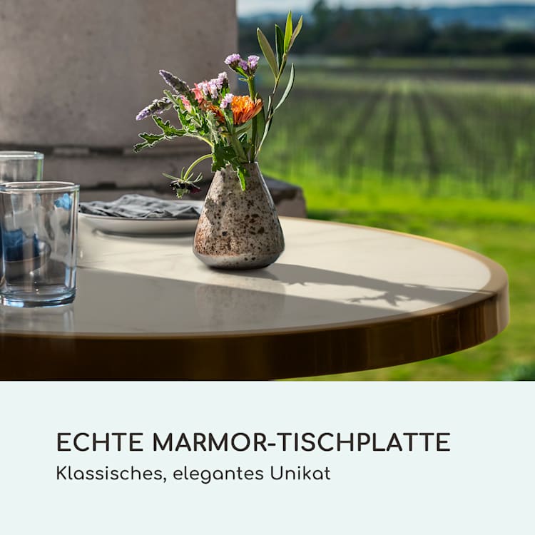 Patras Lux Bistro-Tisch mit Dreifuß Marmortisch Ø: 57,5 cm Höhe: 72 cm Schwarz / Weißer Marmor