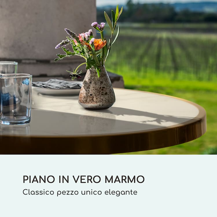 Patras Lux - Tavolino da bistrò con tre gambe d'appoggio, piano in marmo Ø: 57,5 cm, altezza: 72 cm Nero / Bianco marmo