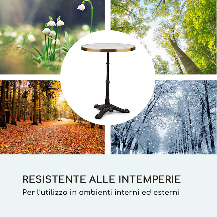 Patras Lux - Tavolino da bistrò con tre gambe d'appoggio, piano in marmo Ø: 57,5 cm, altezza: 72 cm Nero / Bianco marmo
