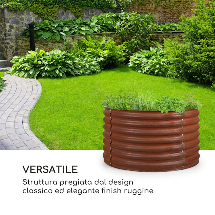 Rust Grow, aiuola rialzata, aiuola da giardino, lamiera d'acciaio zincata, finitura effetto ruggine 100 x 100 x 57 cm | Ruggine