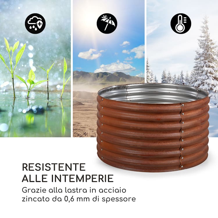 Rust Grow, aiuola rialzata, aiuola da giardino, lamiera d'acciaio zincata, finitura effetto ruggine 100 x 100 x 57 cm | Ruggine
