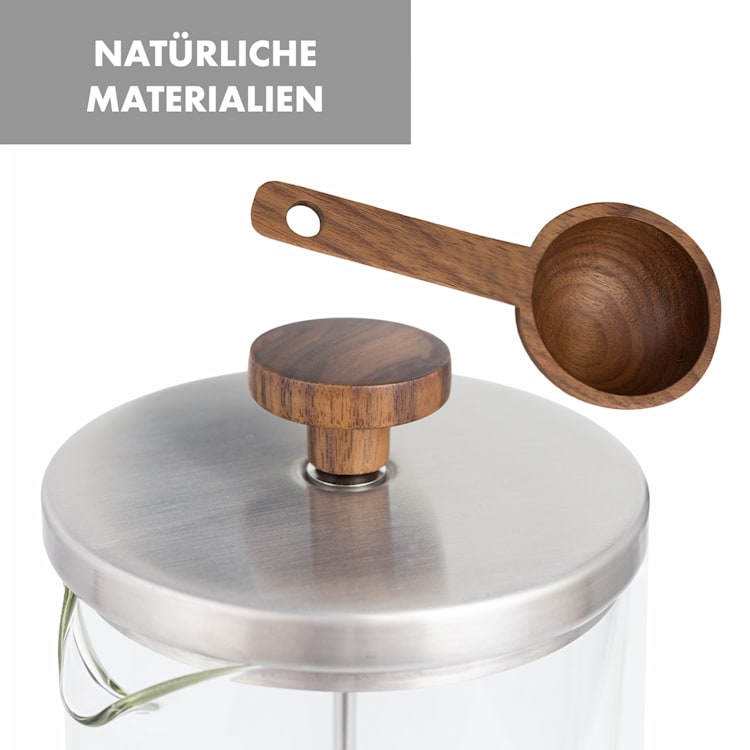 Glaswerk Ristretto French Press 1 Liter Borosilikatglas Edelstahl Walnussholz 1 Ltr