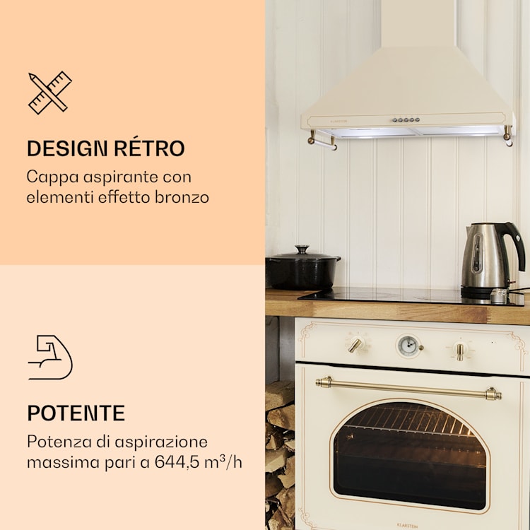 Cappa aspirante Victoria 60 cm design rétro 644,5 m³/h 2 lampade LED 60 cm | Crema vintage