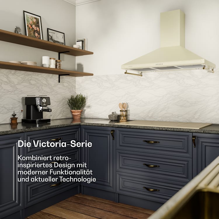 Victoria 90 Dunstabzugshaube 90cm Retro-Design 644,5m³/h 2 LED-Lampen 90 cm | Vintage-Creme