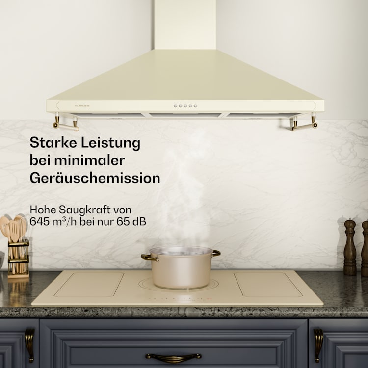 Victoria 90 Dunstabzugshaube 90cm Retro-Design 644,5m³/h 2 LED-Lampen 90 cm | Vintage-Creme