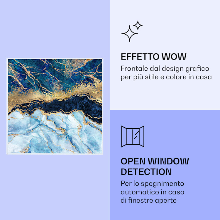 Wonderwall Air Art Smart Riscaldatore a infrarossi Marmo blu 60x60cm 350W 60 x 60 cm | Marmo blu, cornice bianca