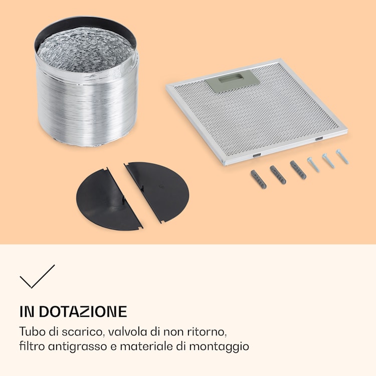 Cappa aspirante da cucina Barella 35 x 93 cm (Ø x H) ricircolo 557 m³/h LED filtro a carboni attivi Acciaio inox