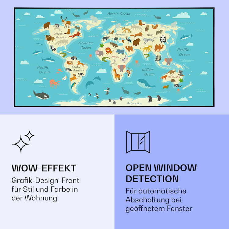 Wonderwall Air Art Smart Riscaldatore a infrarossi Mappa con animali 120x60cm 700W 