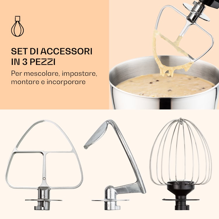 Bella Mini - Mixer da cucina, 1200 W, 6 livelli di potenza, 4 litri, acciaio inox, funzione a impulsi Crema vintage