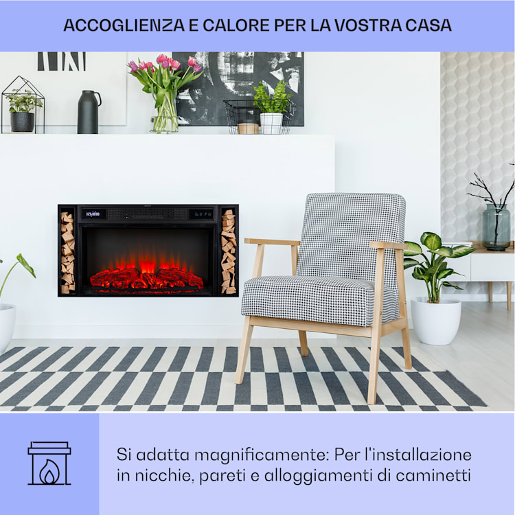 Villarrica caminetto elettrico, 1900 W, tecnologia a LED, incasso nel muro, telecomando  