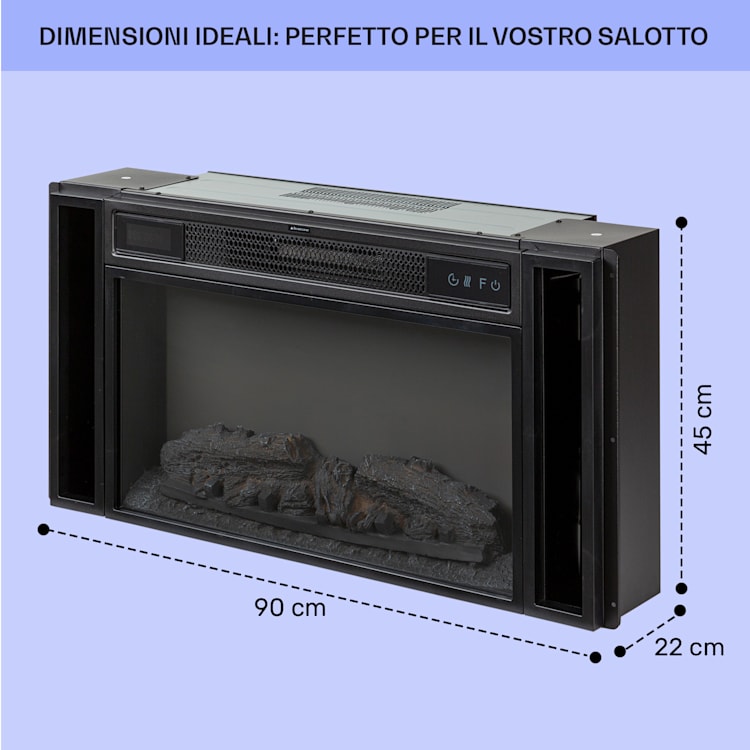 Villarrica caminetto elettrico, 1900 W, tecnologia a LED, incasso nel muro, telecomando  
