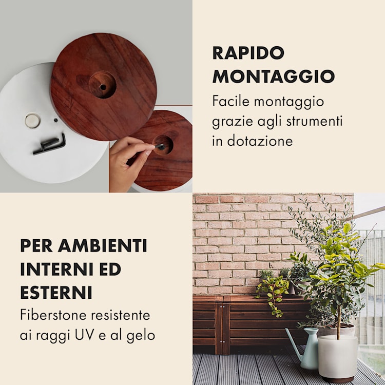 Enspijk vasi per piante, legno di noce, polystone, fatti a mano, 2 misure M (Ø 25,4 cm) | Bianco