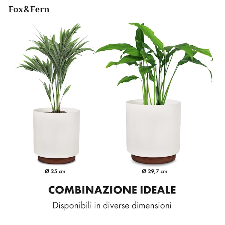 Enspijk vasi per piante, legno di noce, polystone, fatti a mano, 2 misure M (Ø 25,4 cm) | Bianco