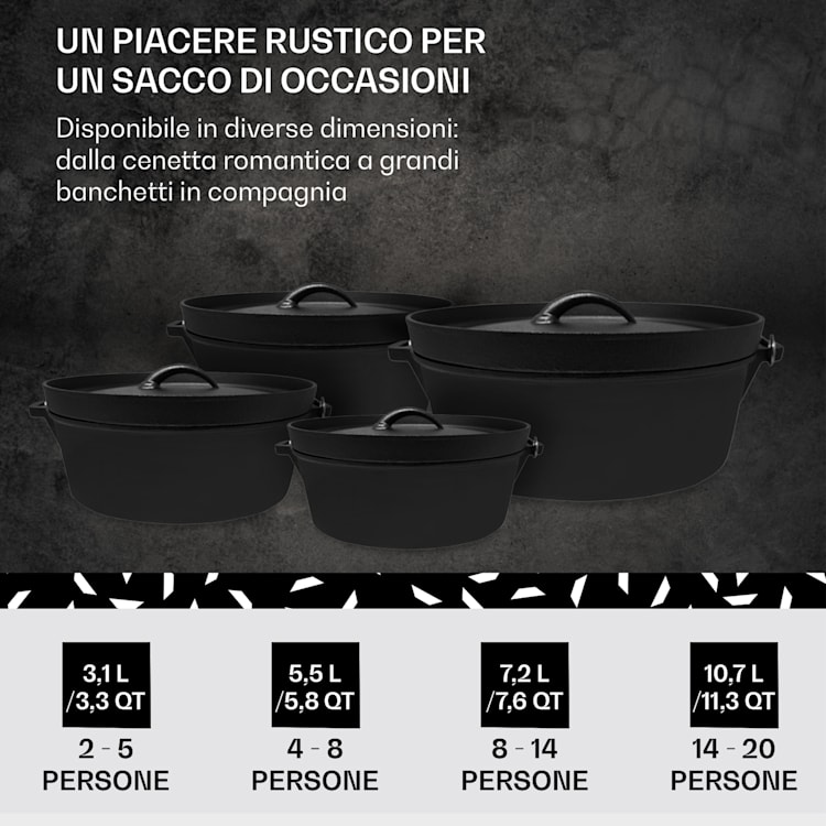 Galloway - Dutch oven 11.3, pentola per BBQ, ghisa, pretrattata, misura XL/11.3 qt ca. 10,7 Ltr / 11.3 qt | senza piedi