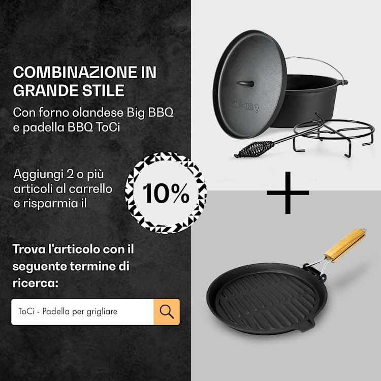 Galloway - Dutch oven 11.3, pentola per BBQ, ghisa, pretrattata, misura XL/11.3 qt ca. 10,7 Ltr / 11.3 qt | senza piedi
