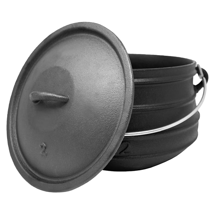 Beefalo - Potjie, pentola per brasati, misura M, ghisa, rotonda, coperchio, 6 litri 6 Ltr. | Piatto
