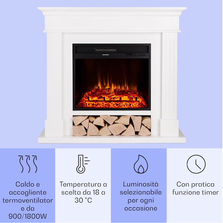 Las Pilas - Camino elettrico, ventola riscaldante, 900/1800 W, timer settimanale, telecomando 1800 W | Bianco