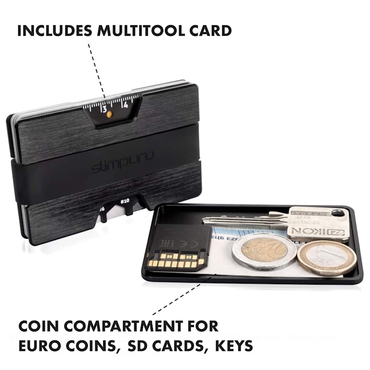 NANO Slim Wallet Portefeuille extra-plat 12 cartes Poche à monnaie Aluminium Noir Métallisé