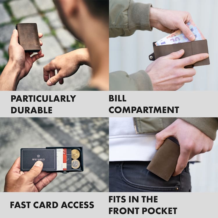 ZNAP, tanki novčanik, 12 kartica, pretinac za kovanice, 8,9 × 1,8 × 6,3 cm (Š × V × D), RFID zaštita berba | Zemljasto smeđa